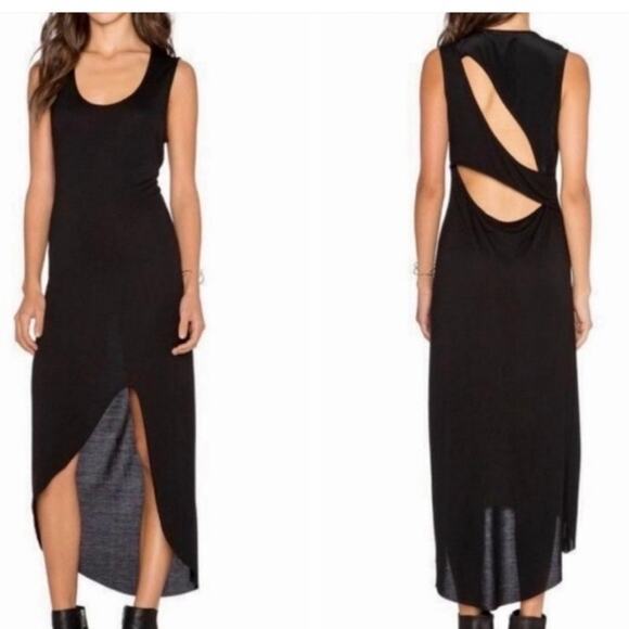 Haute Hippie Back Cut-out Maxi Dress Black Front Slit Rocker Women’s Size Small - Picture 3 of 11